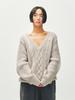 Peullijeupeulojegteu Cable Fisherman V-Neck Knit, Light Gray
