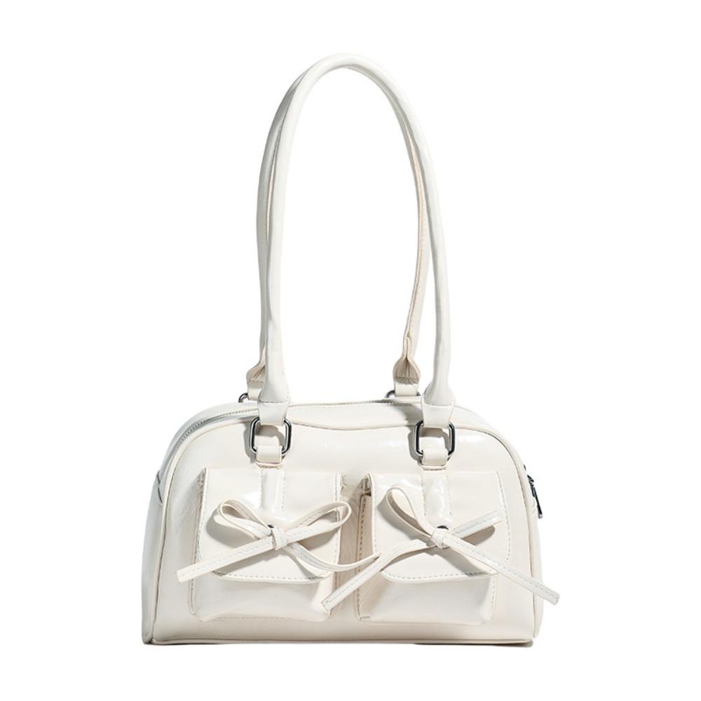 French Style Bow Tie Bowling Bag Elegant Women Handbags Vintage Boston Shoulder Bag  Armpit Bag