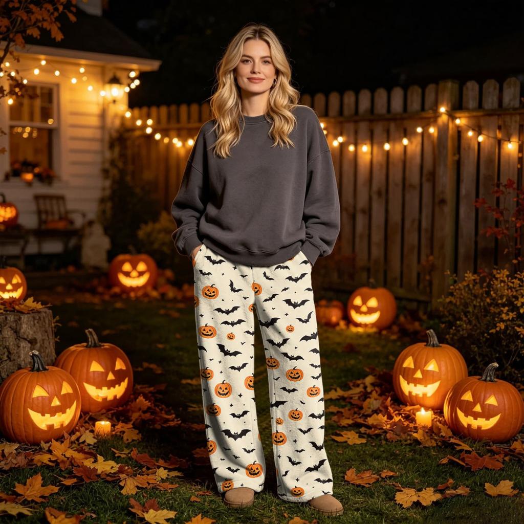 Women's Flannel Pajama Pants with Halloween Print for Cozy Holiday Loungewear