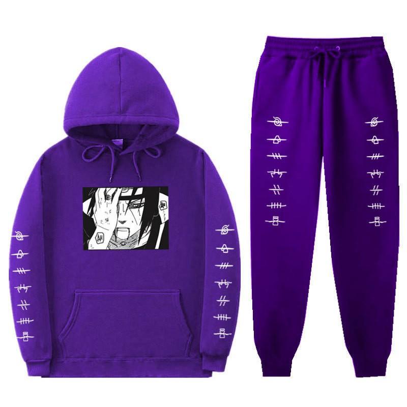 Mens Anime Hooded Sweatshirt Set With Fleece Lining Naruto Uchiha Itachi Inspired Casual Winter Outfit
