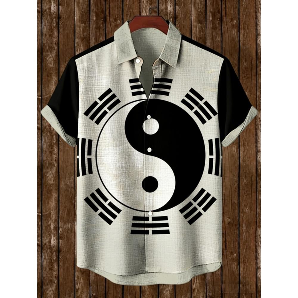Outdoor Streetwear Men's Fashion Shirts Taiji Ethnic Patterns Printed Men's Shirts Casual Daily Men's and Women's Shirt