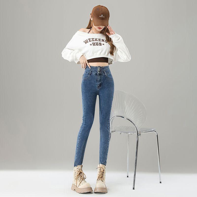 Spring Summer Vintage High Waist Skinny Pencil Design Slim Long Denim Pants For Ladies Casual Pants Oversize Denim Trousers