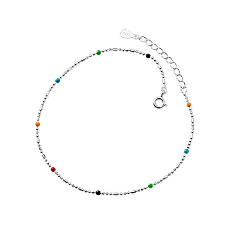 Korean Style 925 Sterling Silver Summer Foot Jewely Anklet Rainbow Beads Anklets for Women Girls