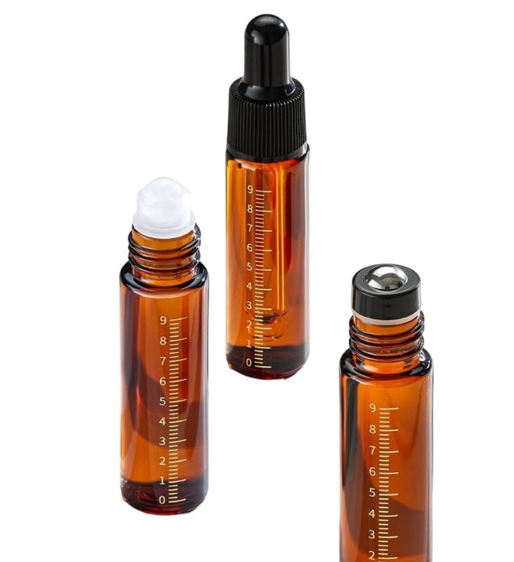 Essential Oil Roller Bottles 10ml Dropper Bottles Amber Glass Roller Bottles with Caps for Travel Glass Roll on Bottles