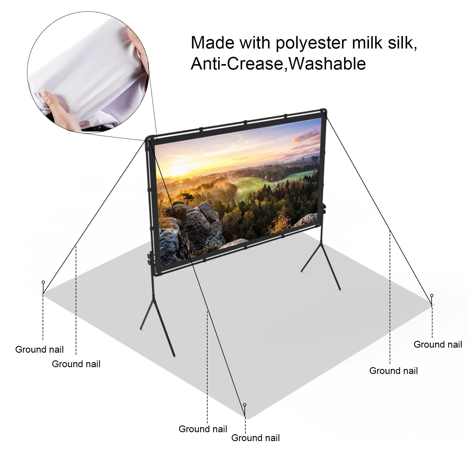 

Polyester Dual Bracket 16:9 Foldable Outdoor Projection Screen for Outdoor Movies Home Theater Office 100 inch