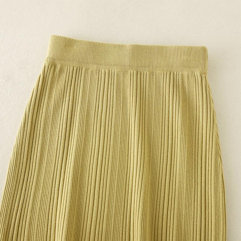 Podzim Zima Jednobarevné All Match Pletená svetrová sukně s vysokým pasem pro ženy Elegantní sukně s dělenými boky