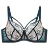 European and American Cross-chest Large Size Bra with Exquisite Embroidery Lace Flowers No Steel Ring Ultra-thin Underwear