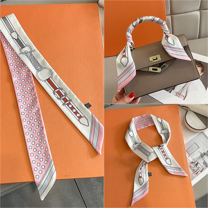 5*90Cm French Romantic New Twill Silk Small Silk Scarf Women'S Headband Tied Handbag Silk Scarf Fashion Small Scarf