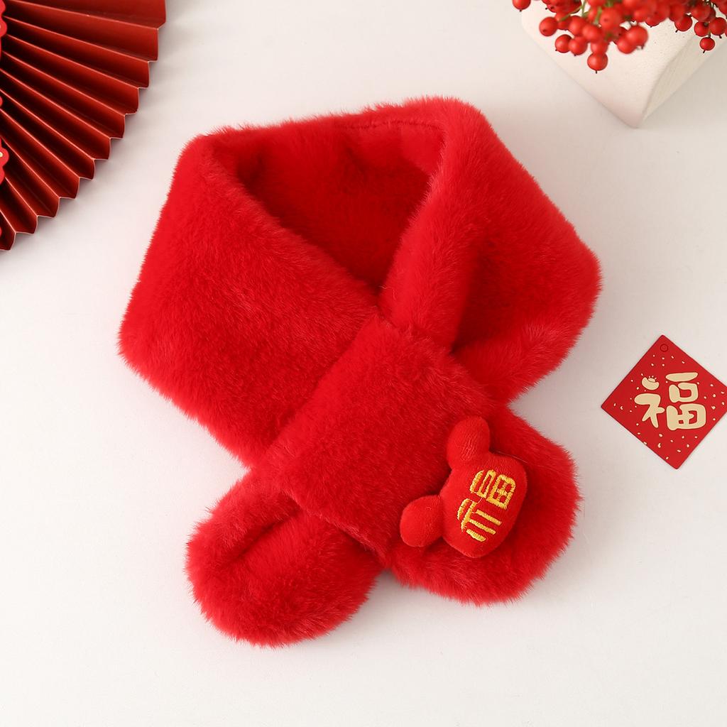 Autumn Winter Children's Scarf Chinese Style Zodiac Animals Red Scarf Cartoon Pony Plush Neck Warm Scarves New Year Gift