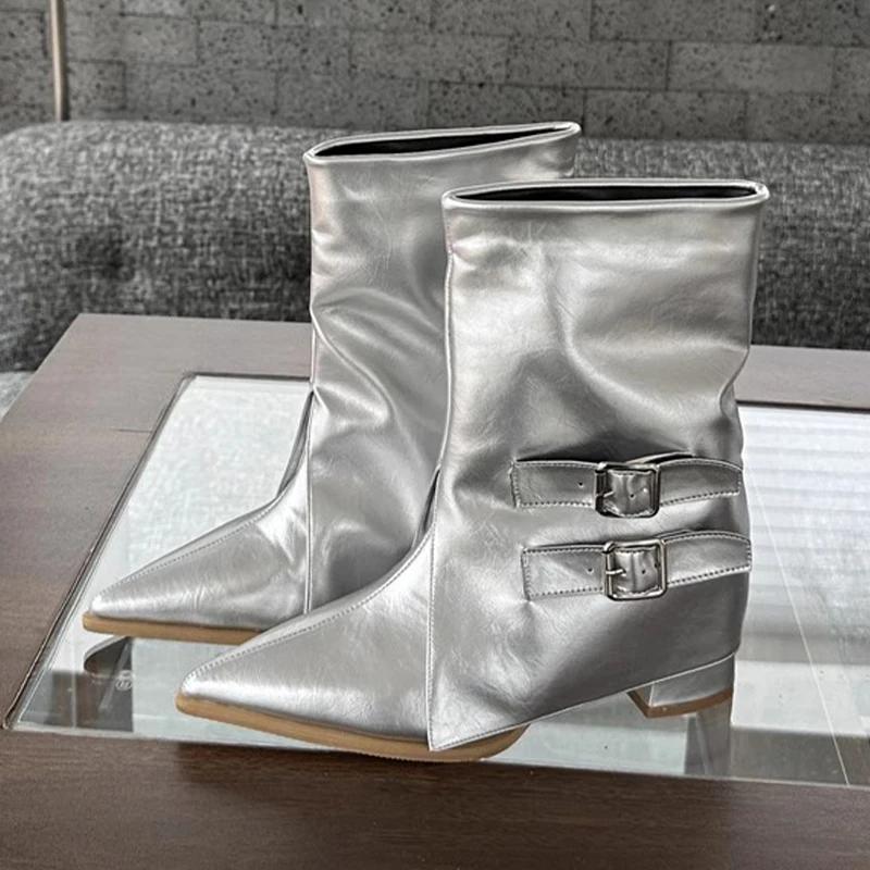 Luksusowe Botki Damskie Szpiczasty Nosek Obcasy Jesień Trend Projektant Party Buty Marka Chelsea Goth Botas Zapatillas De Mujer