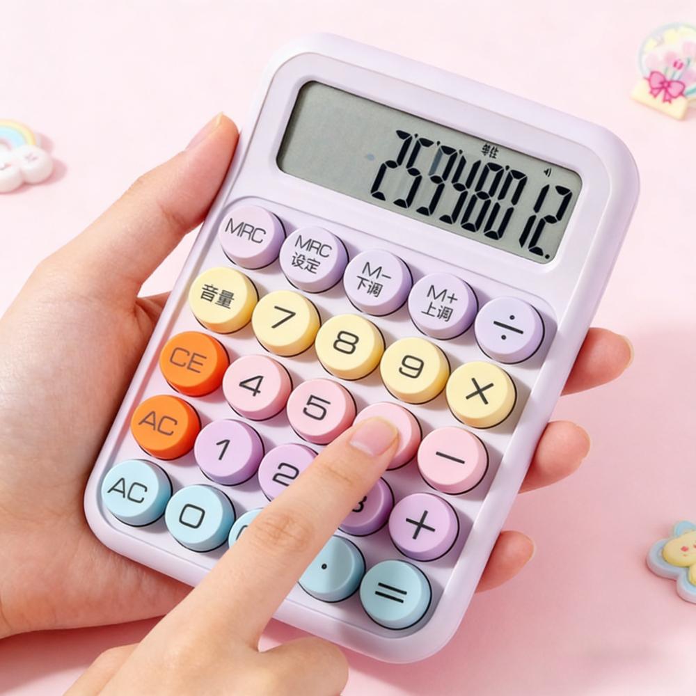12-digit Mechanical Keyboard Calculator Cute Candy Color Multi-functional Desktop Stationery for Office College Students Kids