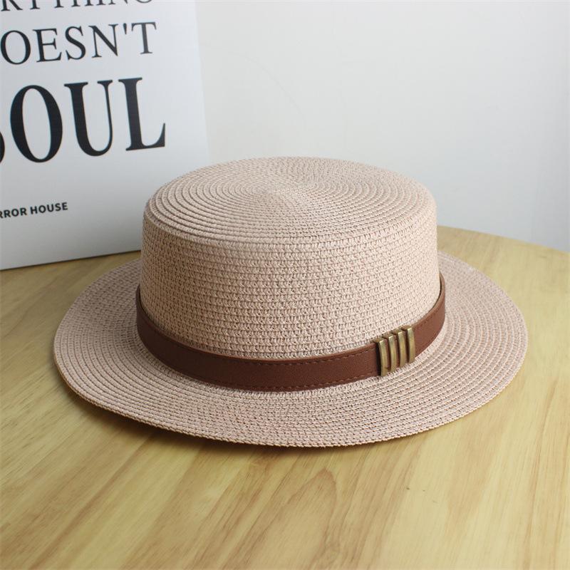 Sunscreen hat, sunshade belt buckle, flat hat, top hat, outdoor beach outing, straw hat, female summer versatile flat brim tide