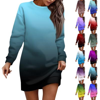 Vestido de manga larga para mujer, informal, degradado, estilo pulóver, estilo riñonera, vestido de otoño