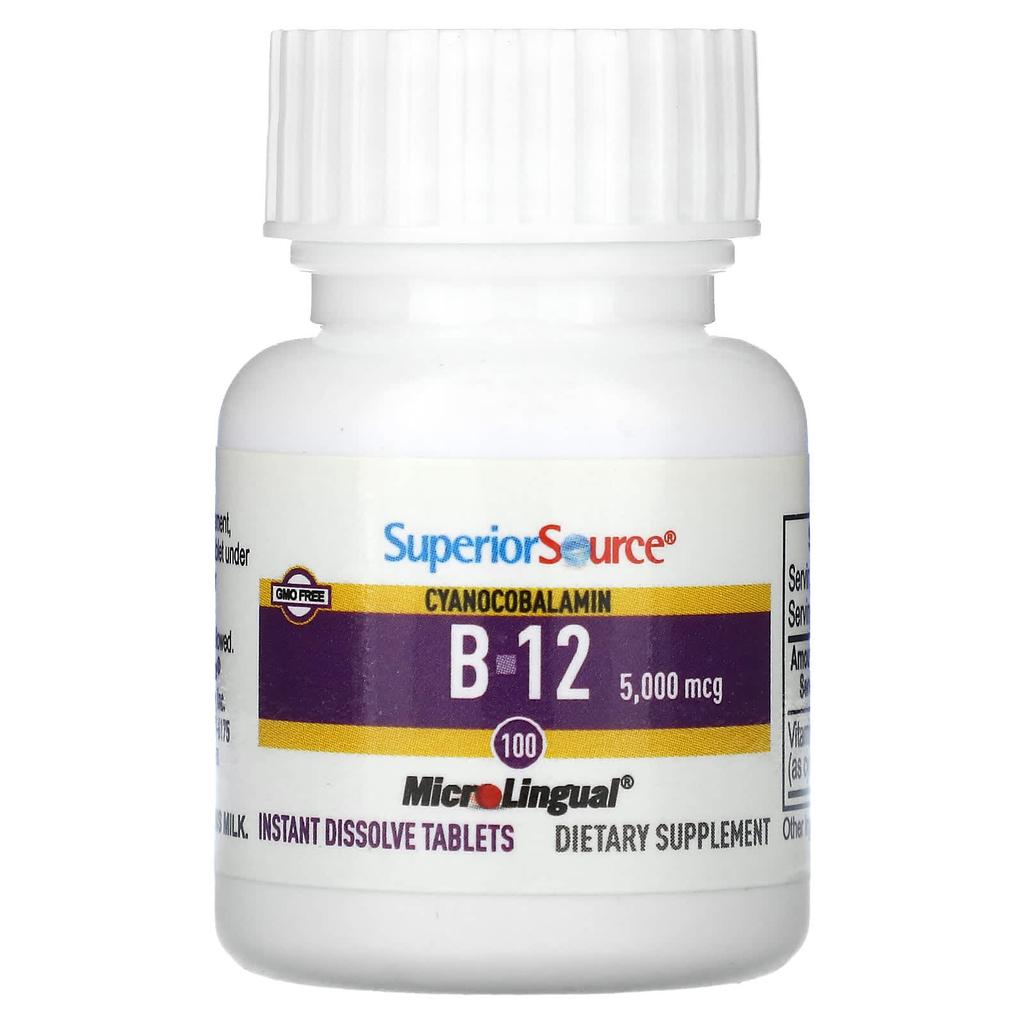 B-12 (Cyanocobalamin), 5,000Mcg, 100 Microlingual Tablets, Instant Dissolve