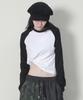 Deumakeu Color Mix Raglan Semi-Crop Long Sleeve T-Shirt Ivory & Black
