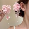 Elegant Pearl Tassel Hair Clip with Fabric Flower - Exquisite New Year Headdress for Women