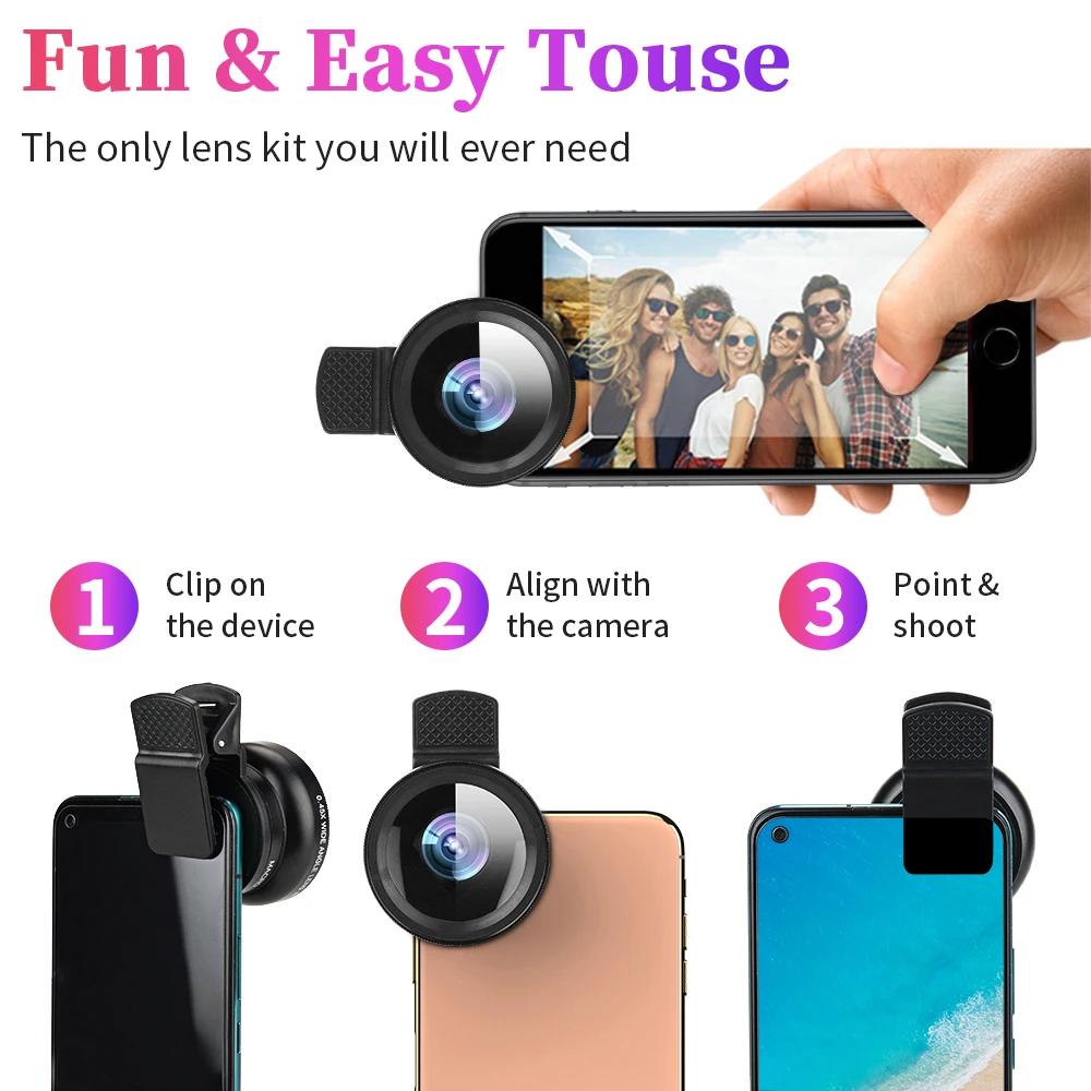 Universal 2 IN 1 Lens Clip 37mm Mobile Phone Lens Professional 0.45x 49uv Super Wide-Angle + Macro HD Lens for iPhone Xiaomi 12