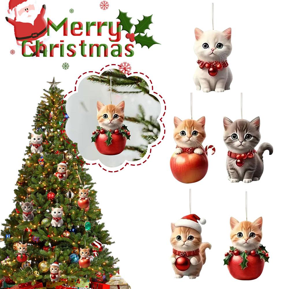 Christmas Tree Hanging Ornaments 2D Acrylic Cat Shaped Pendants Christmas Decorations For Home 2026 Xmas Gifts New Year 2026