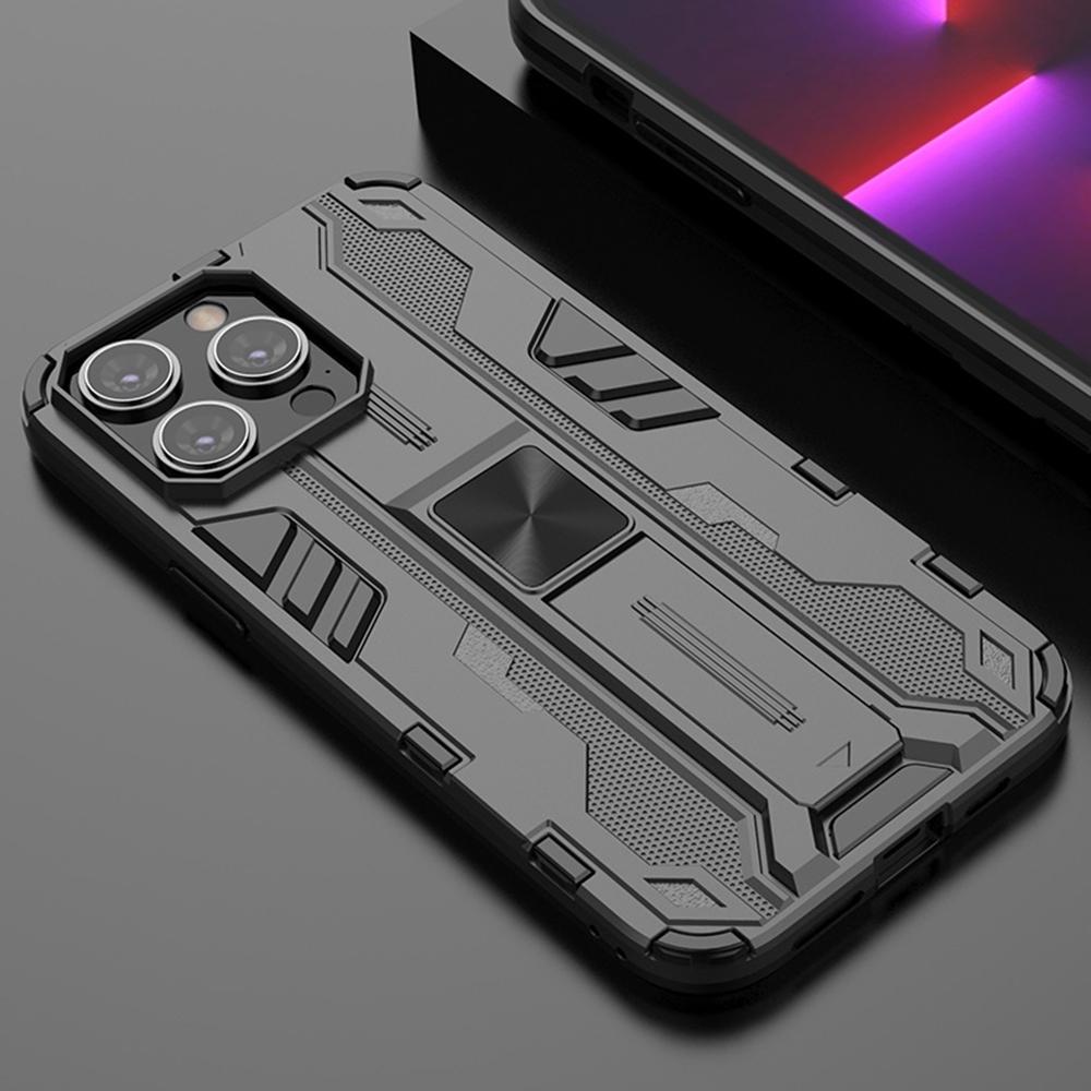 

For iPhone 14 Pro Max 6.7 inch Camera Protection Phone Case Kickstand Hybrid Hard PC Soft TPU Drop Protection Anti-Fall Cover Black