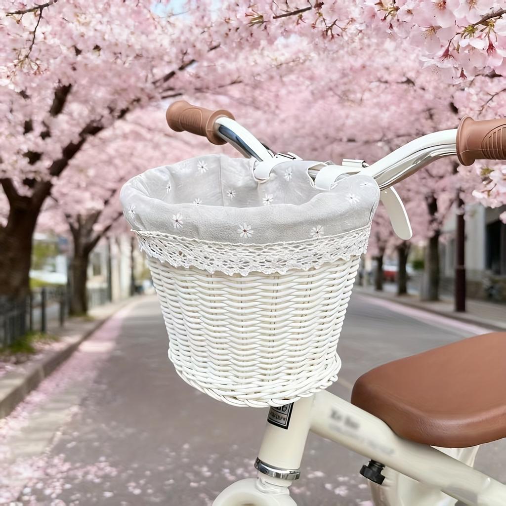 Hand-Woven Bicycle Basket Suitable for Commuter, Balance Bike & Bike Frame - Rustic Bike Basket with Lining, Durable Bike Carrier for Front Wheel Rack