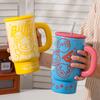 Little Yellow Duck Ceramic Straw Water Cup Household Dormitory Large Capacity Ice Tycoon Creative Souvenir Mug with Lid