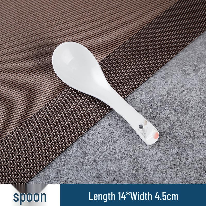 Four-Piece Ceramic Tableware Set: Bone Plate, Wing Bowl, Teacup, Soup Spoon with Simple Landscape Design for Hotels and Restaurants.