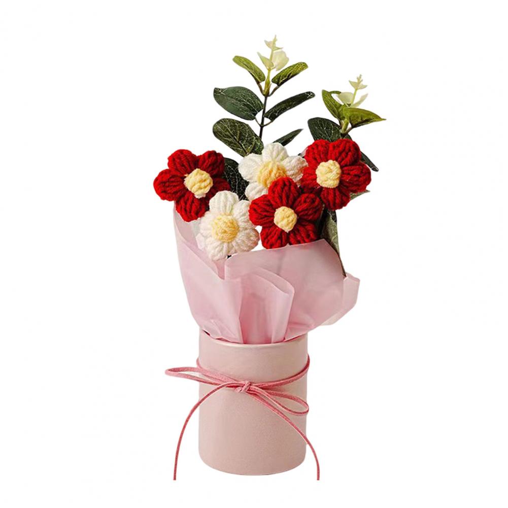 Long-lasting Artificial Flowers Handcrafted Crochet Flower Bouquet Knitted Yarn Floral Decoration Diy Handmade for Mother's