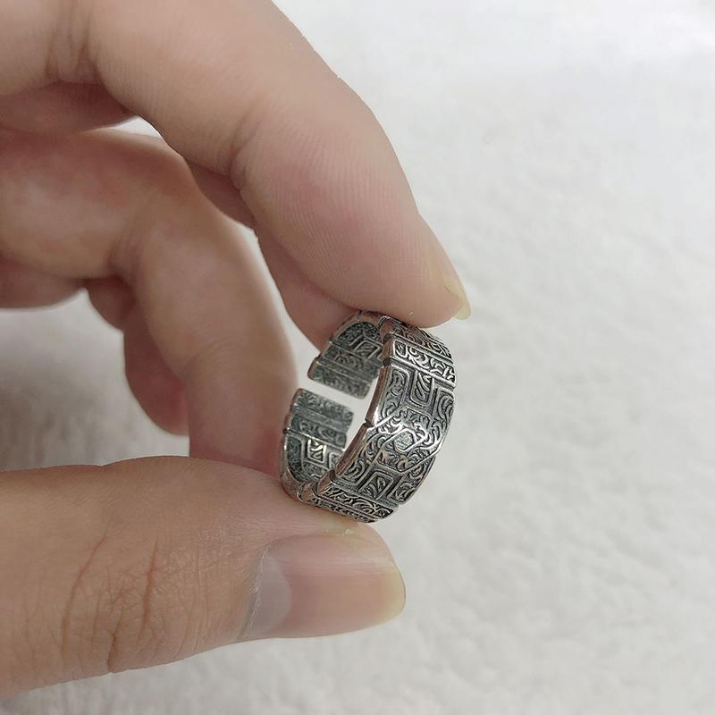 Retro Tang Grass Pattern Ring For Men Zinc Alloy Color Punk Gothic Open Ring Handmade Rock Hiphop Unisex Zircon Accessories Gift