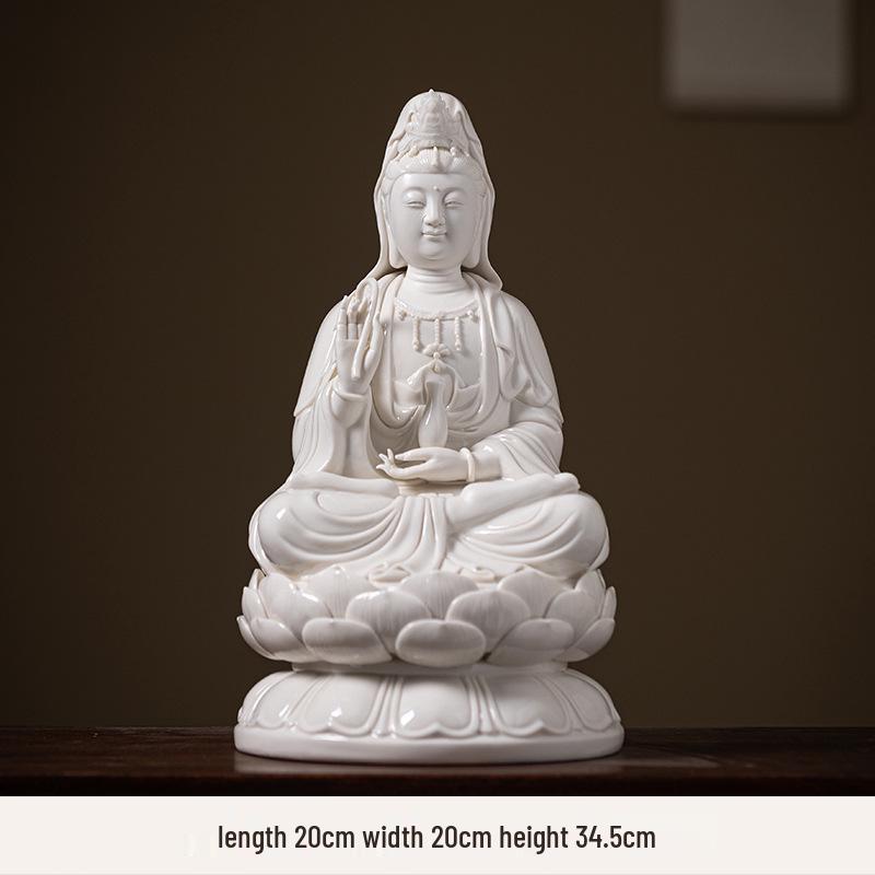 White Ceramic Lotus Guanyin Buddha Statue Incense Burner with Lamp for Home Decor