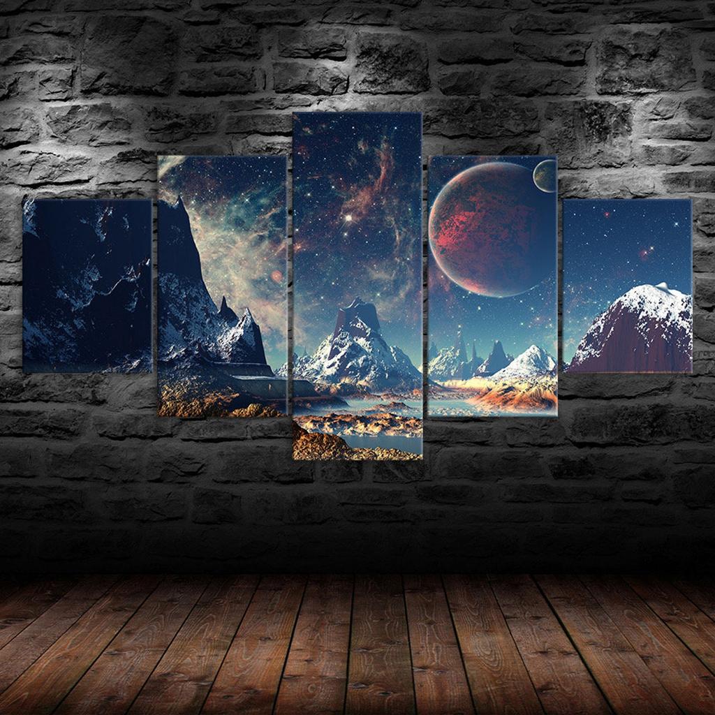 Abstract Galaxy Planet 5 Piece Canvas Wall Art Multi Panel Print Modern Space Poster Home Decor Picture Gift For Him For Her