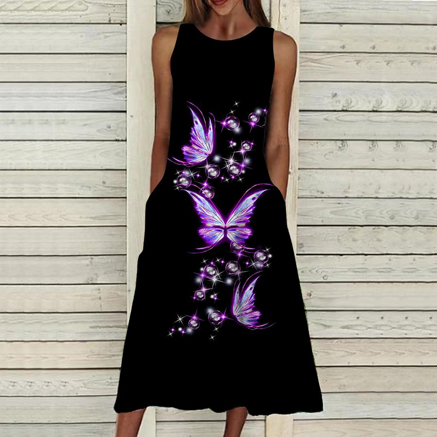 

Летнее модное сексуальное платье без рукавов, мягкое повседневное 3D красивое платье с принтом бабочки, платье на бретельках без рукавов, летнее платье на подтяжках