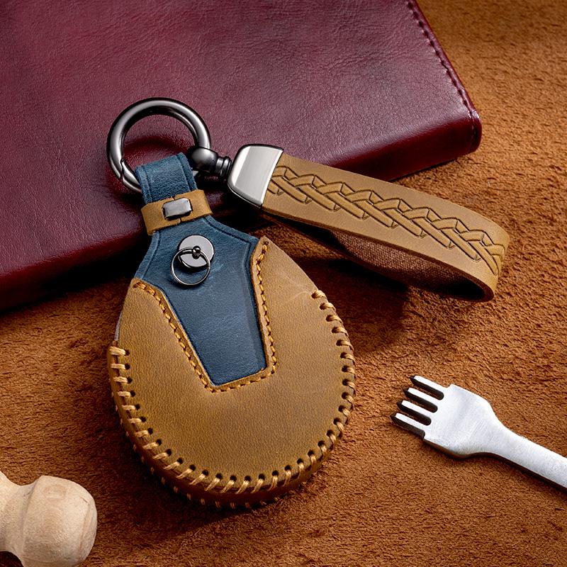 Crazy Horse Leather Car Smart Remote Key Case Fob Shell For Neta V U Pro Hezhong New Energy Vehicles Auto Keychain Interior Accessories