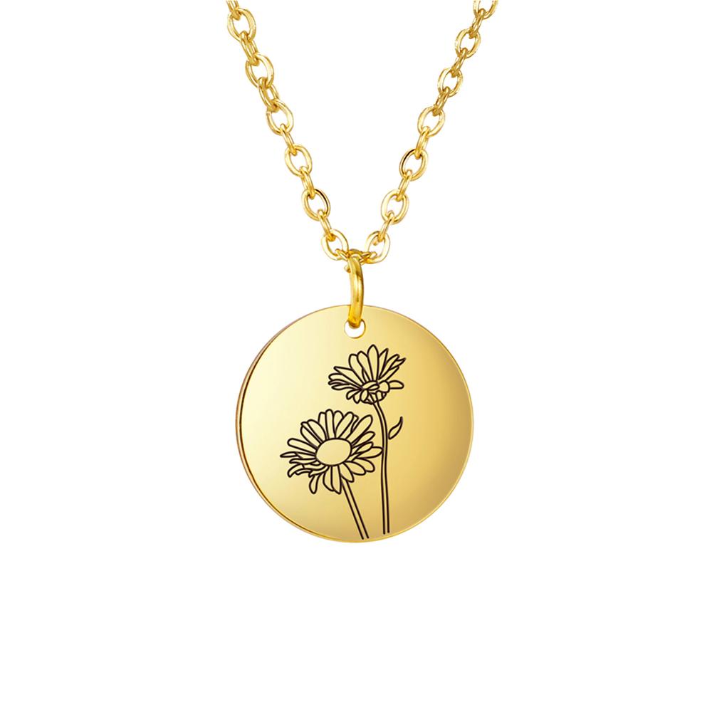 

My Shape Birth Flowers Necklace Monthly Floral Rose Daisy Stainless Steel Pendant Necklaces Fashion Jewelry Choker Birthday Gift Silver