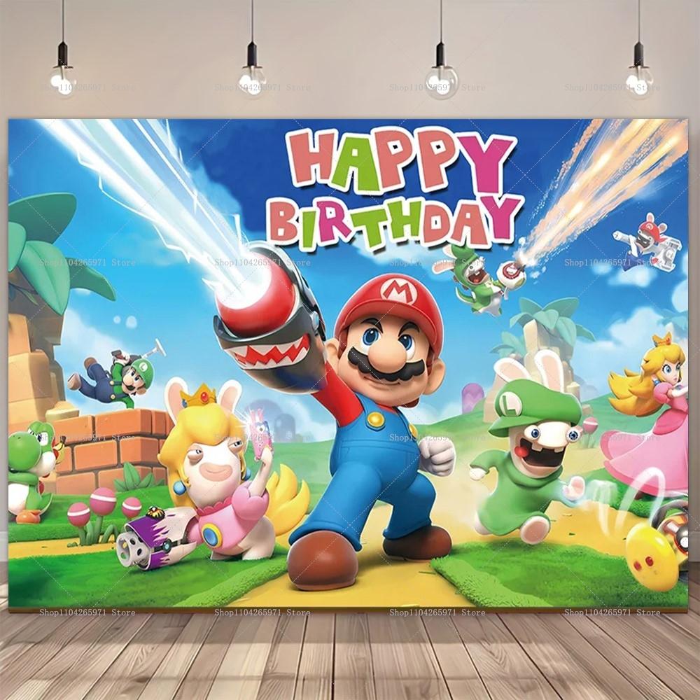 Mario Bros Cartoon Backdrop Classic Game Kids Birthday Party Decor Baby Shower Supplies Boys Photo Background Props