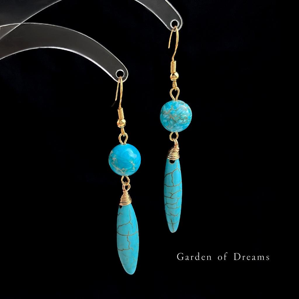 

Китайские серьги-кисточки из синтетической бирюзы в форме капли - Ретро этнический стиль