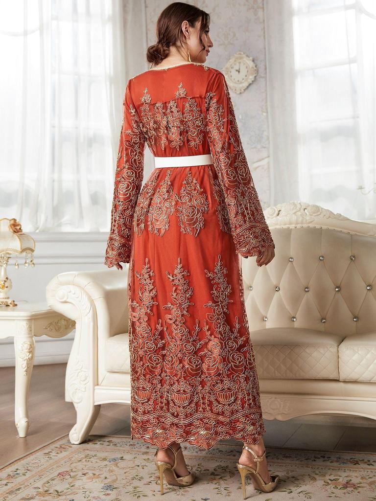 2025 Muslim Women's Spring/Summer Lace Embroidery Cardigan Robe