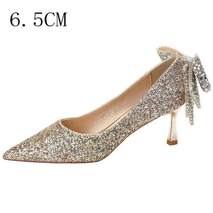 Fashion 2025 New French Bow Pumps Gradient Crystal Sequin Senior Sense Bridal Wedding Shoes Bridesmaid Shoes Dinner Shoes