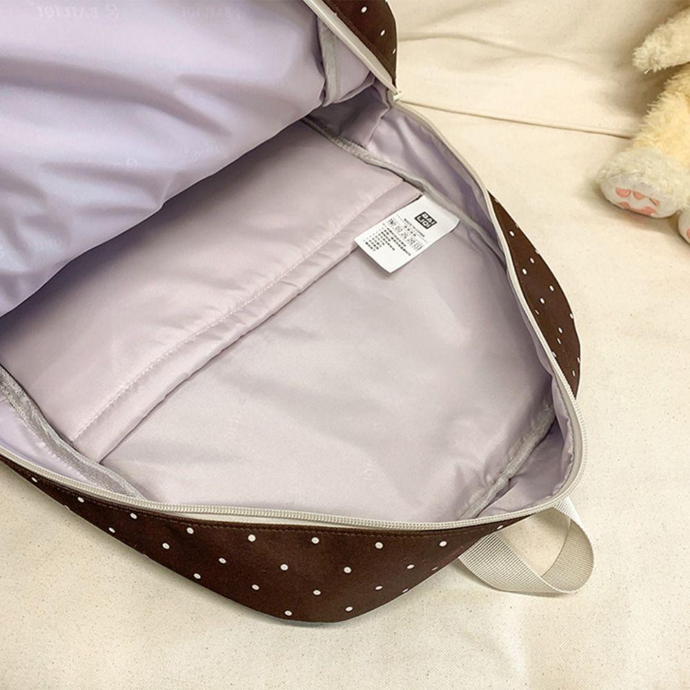 New Polka Dot Bow Girls Backpack Large-capacity Anti-theft Student Schoolbag Nylon Multi-compartment Travel Computer Backpack