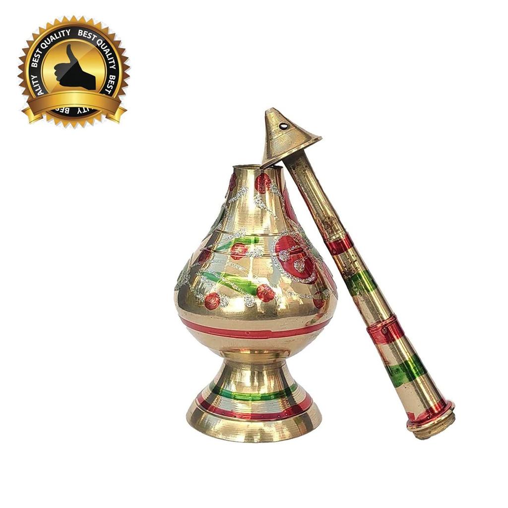 Pure Brass Gulab Pash Rose Water Holy Water and Perfume Sprinklers Gangajal Spray Bottle for Pooja/Puja Mandir Temple