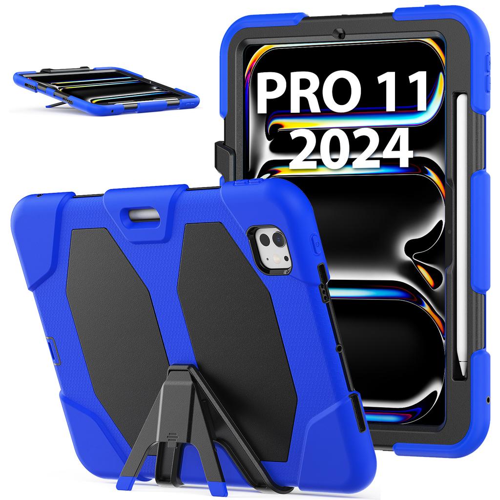 For iPad Pro 11 (2025)/11 (2024) Case PC+Silicone Kickstand Tablet Cover with PET Screen Film