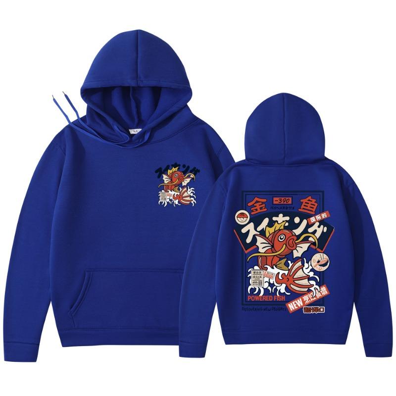 Red Koi Print Fleece Hoodies Harajuku Hip-hop Streetwear Autumn Winter Pullover Men Women Sweatshirt