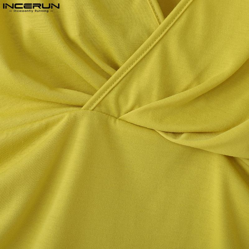 INCERUN Maiouri fără mâneci cu decolteu în V pentru bărbați, culoare uni, răsucite, cu talie subțire