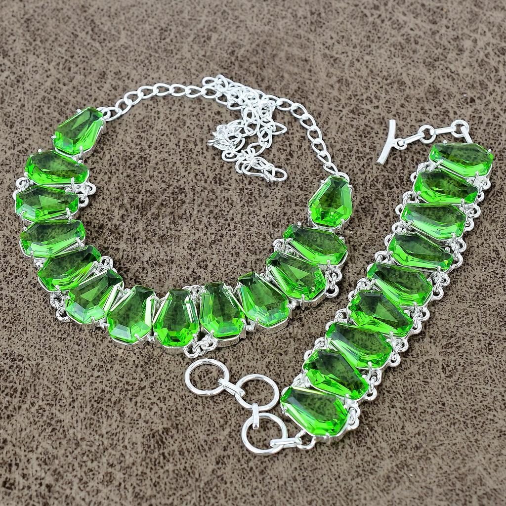 Peridot Gemstone Handmade 925 Sterling Silver Jewelry Set KKG-452