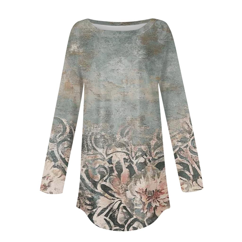 Women's Fashion Pullover Round Neck Long Sleeve Printed Top