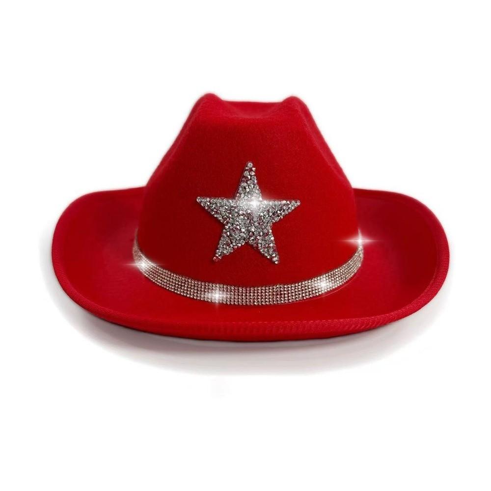 Sparkly Star Western Hat Rhinestone Cowgirl Hat Fashion Jazz Cap  For Dress-Up Party Festival