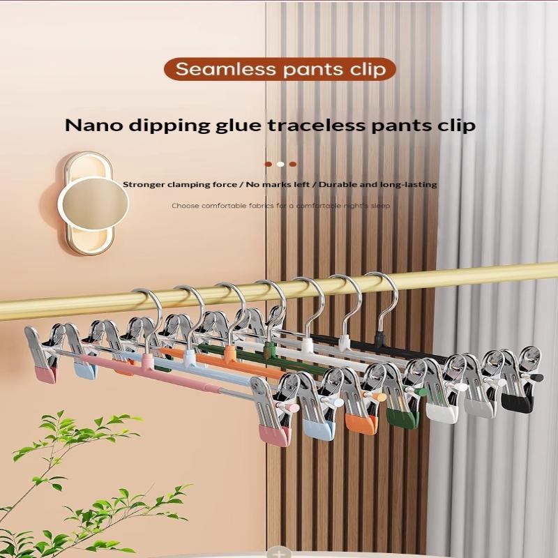 12Pcs Adjustable Metal Hangers With Clips, Non-Slip Space-Saving For Pants/Skirts & All Garments, Keep Clothes Tidy & Organized
