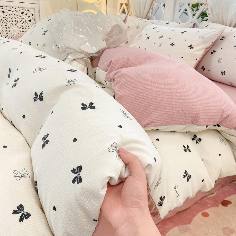 Class A maternal and infant grade super soft washed cotton bed sheet 4pcs set bed hat quilt cover student dormitory single