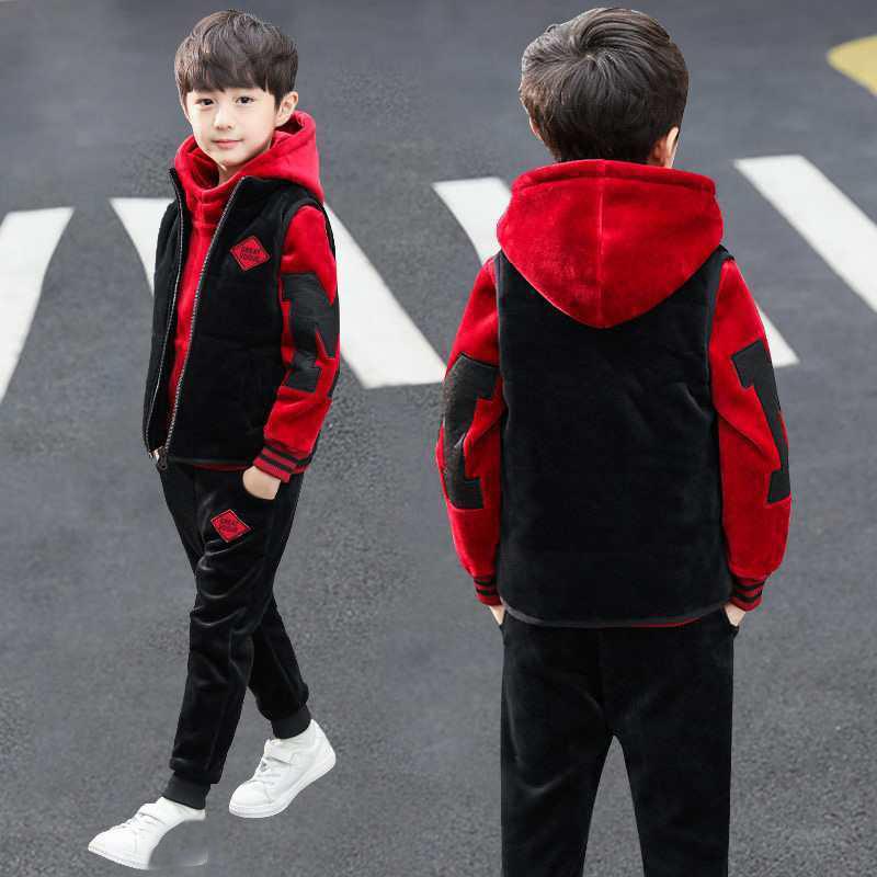 

Флисовый Утепленный Комплект Костюма для Мальчиков Модный Зимний Наряд Дети 110cm красный