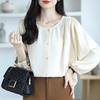 Women Blouses Shirts 2025 Spring Long Sleeve Women Blouse Shirt O-Neck White Black Chiffon Blouse Shirt Women Tops J873
