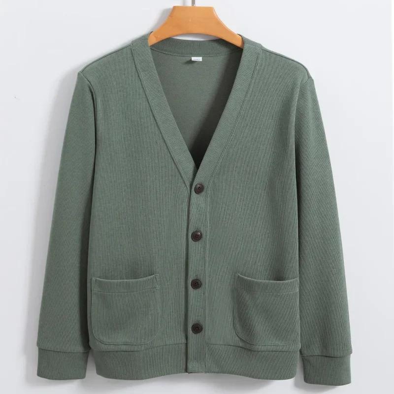 Knitted Sweater Cardigan Men Autumn Solid Casual Man Clothes Korean Fashion 80% Cotton V-Neck Collar Sweater Men